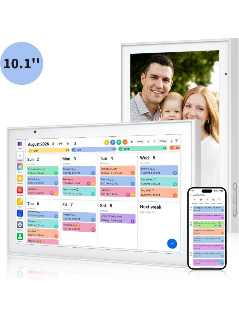 10.1" Touchscreen Digital Family Calendar & Planner - Meal Planner, Chore Chart